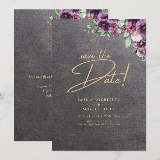 Silver Grey Berry Floral Wedding Winter Fall Invitation (Front/Back)