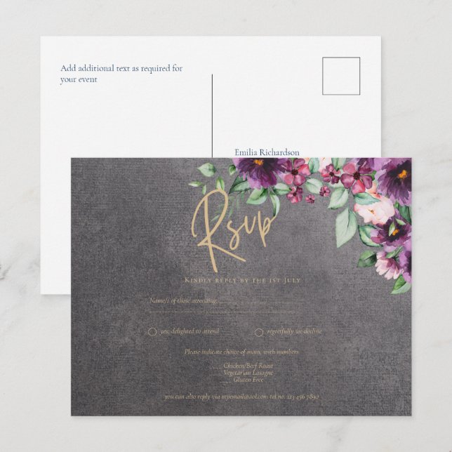 Silver Grey Berry Floral Wedding Winter Fall Postcard (Front/Back)