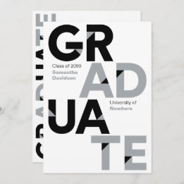 Silver Grey Big Bold Angle-Cut Letters Graduation Invitation