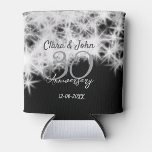 Silver grey black 30th wedding anniversary glitter can cooler