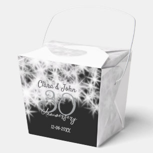 Silver grey black 30th wedding anniversary glitter favour box