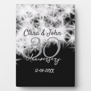 Silver grey black 30th wedding anniversary glitter plaque