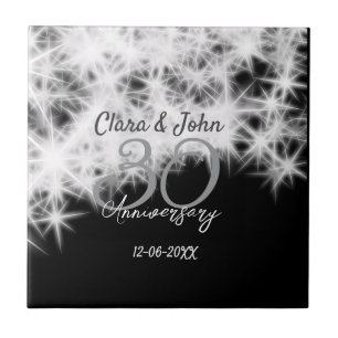 Silver grey black 30th wedding anniversary glitter tile