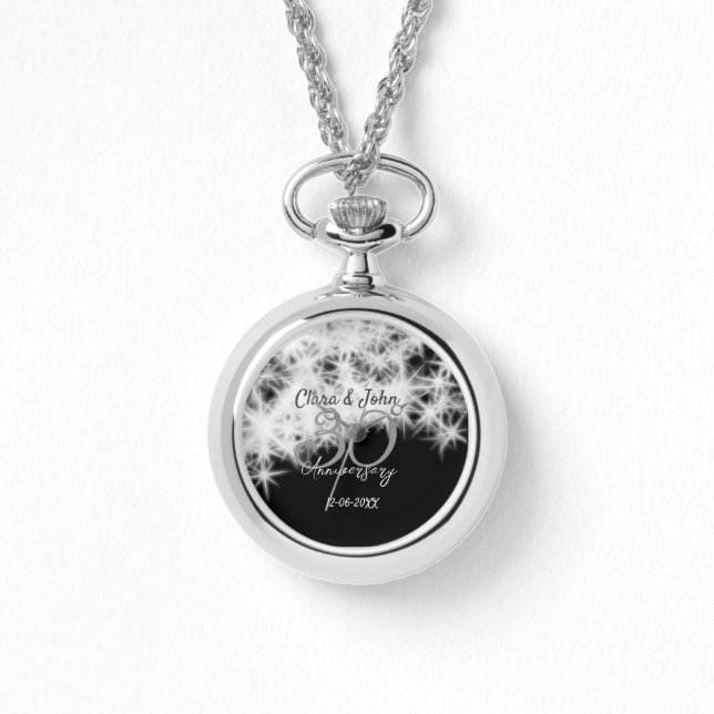 Silver grey black 30th wedding anniversary glitter watch (Front)