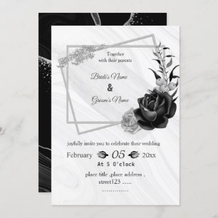 silver grey & black botanical geometric wedding invitation