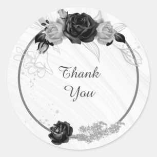 silver grey & black floral wedding classic round sticker