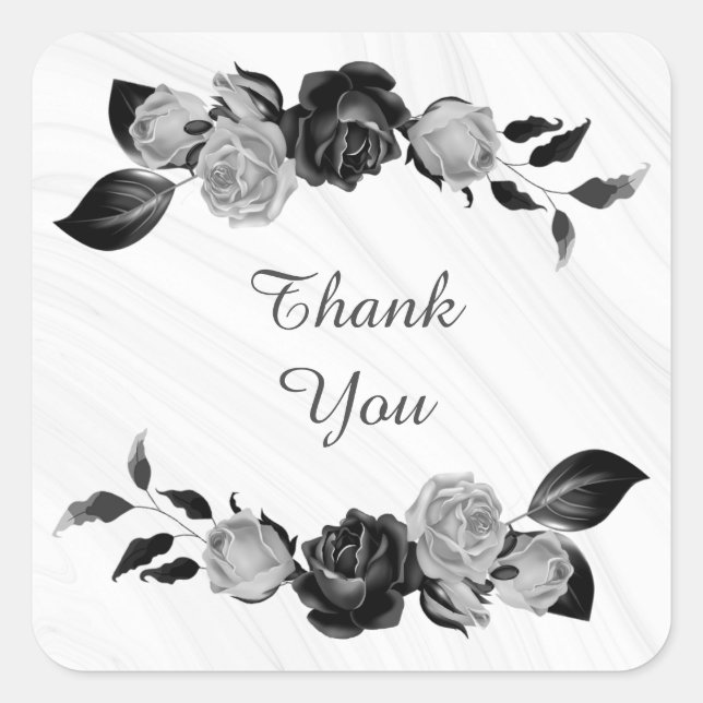 silver grey & black floral wedding square sticker (Front)
