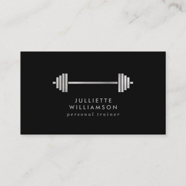 Silver Grey & Black Personal Trainer Social Media Business Card (Front)