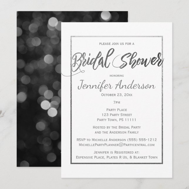 Silver Grey Black White Bridal Shower Invitation (Front/Back)
