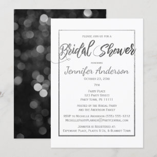 Silver Grey Black White Bridal Shower Invitation