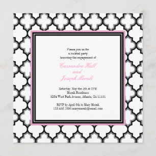 Silver Grey, Black & White Invitation, Pink Invitation