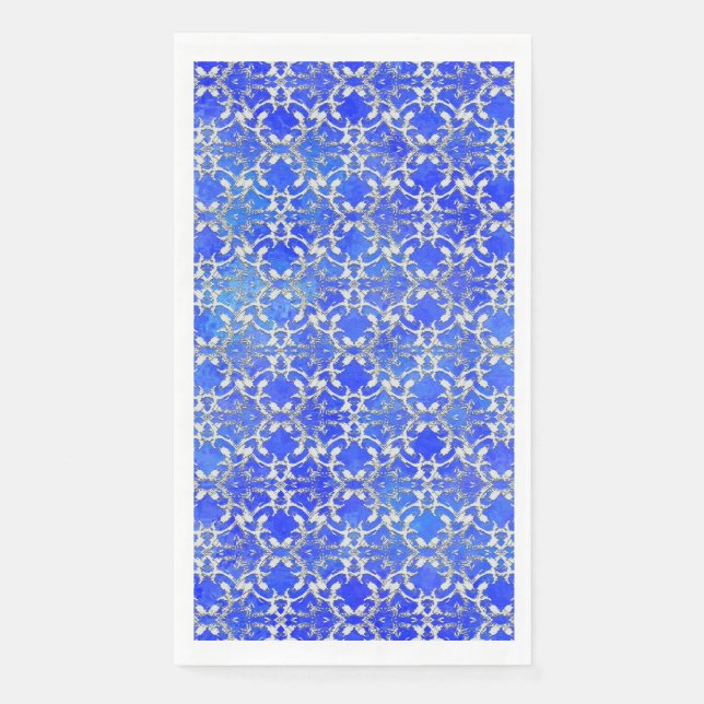 Silver Grey Blue Dancing Scrolls Pattern Napkin (Front)
