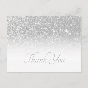 Silver Grey Bokeh Glitter White Ombre Thank You Postcard