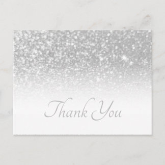 Silver Grey Bokeh Glitter White Ombre Thank You Postcard