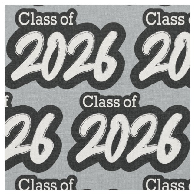 Silver Grey Bold Brush Class of 2026 Fabric (Close Up)