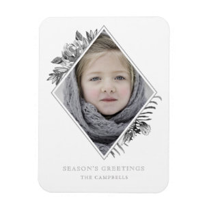 Silver Grey Botanical Elegant Holiday Magnet