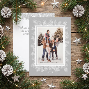 Silver Grey Botanical Vintage Frame Christmas Holiday Card