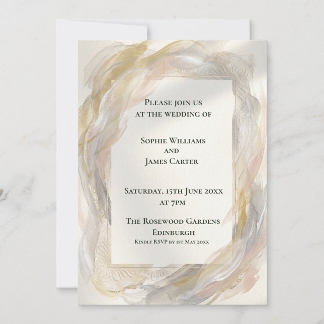 Silver Grey Botanical Wedding Invitation (Front)