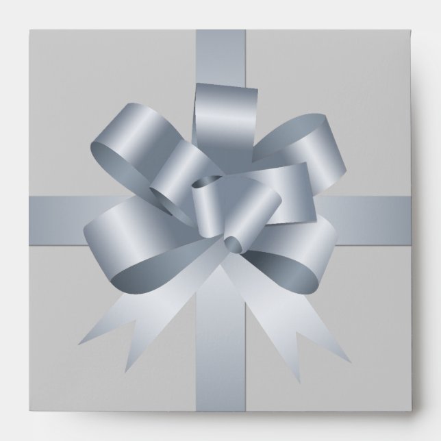 Silver grey bow ribbon holiday gift square CD Envelopes (Front)