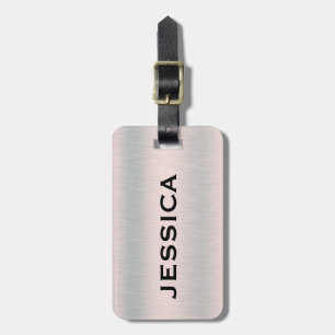Silver-grey brushed aluminium texture 2 luggage tag