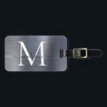 Silver Grey Brushed Metal Script Monogram Cute Luggage Tag<br><div class="desc">Luxury Silver Grey Brushed Metal Script Monogram Cute Bag Tag</div>