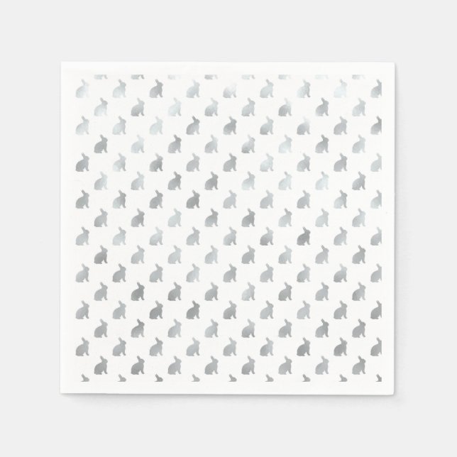 Silver Grey Bunny Background Faux Foil Grey Napkin (Front)