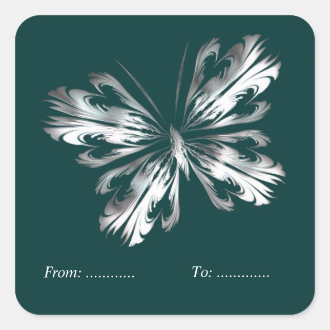 Silver grey butterfly square sticker (Front)
