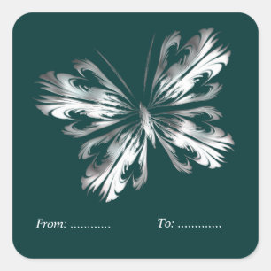 Silver grey butterfly square sticker
