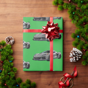 Silver Grey C8 Corvette Sports Car Hand Drawn Wrapping Paper