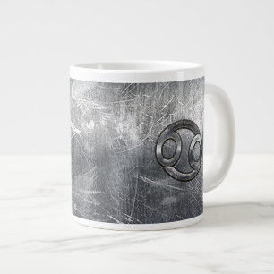 Silver Grey Cancer Zodiac Sign in Distressed Style Large Coffee Mug