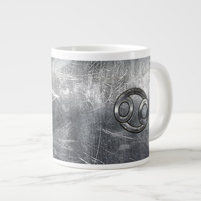 Silver Grey Cancer Zodiac Sign in Distressed Style Large Coffee Mug (Front Right)