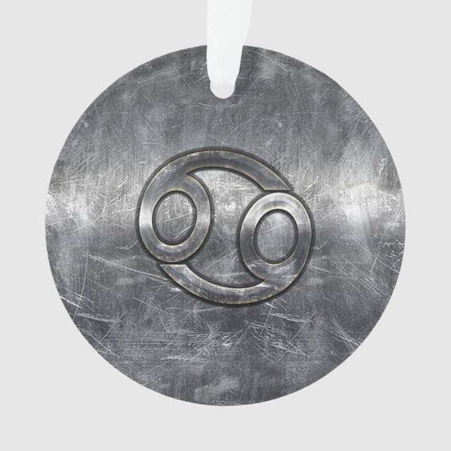 Silver Grey Cancer Zodiac Sign in Distressed Style Ornament (Front)