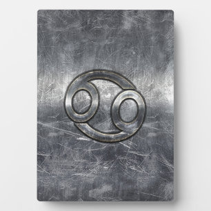 Silver Grey Cancer Zodiac Sign in Distressed Style Plaque