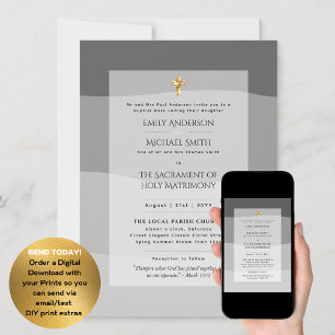 Silver Grey  Catholic Nuptial Mass Wedding Invitation