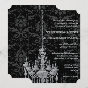 Silver & Grey Chandeliers Victorian Damask Wedding Invitation