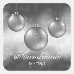 Silver Grey Christmas Baubles - Handmade - Square Sticker