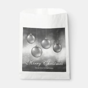 Silver Grey Christmas Baubles With Custom Text Favour Bags