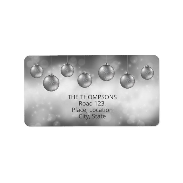 Silver Grey Christmas Baubles With Custom Text Label (Front)
