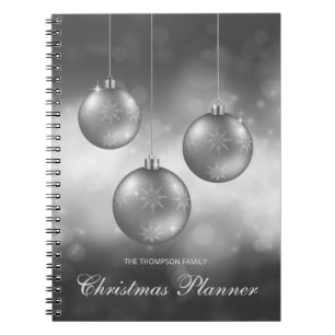 Silver Grey Christmas Baubles With Custom Text Notebook