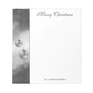 Silver Grey Christmas Baubles With Custom Text Notepad