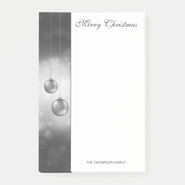 Silver Grey Christmas Baubles With Custom Text Post-it Notes (Front)
