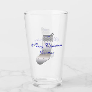 Silver Grey Christmas Stocking Pint Tumbler Glass