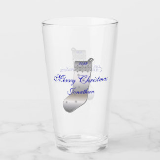 Silver Grey Christmas Stocking Pint Tumbler Glass