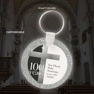 Silver Grey Church 100th Anniversary Personalised Key Ring