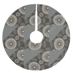 Silver Grey Circles Abstract Brushed Polyester Tree Skirt