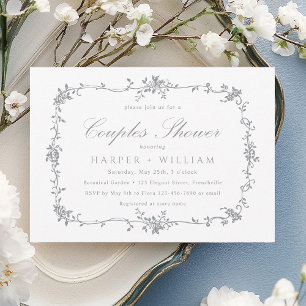 Silver Grey Classic French Floral Couples Shower Invitation