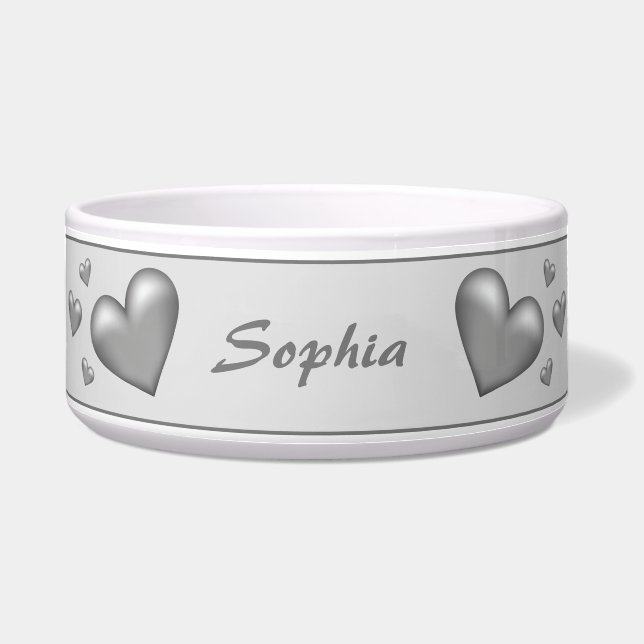 Silver Grey Colour Hearts With Custom Pet Name (Front)