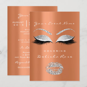Silver Grey Coral Lips Glitter Bridal Sweet 16th Invitation