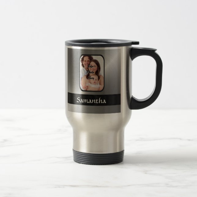 Silver grey custom photo travel mug (Right)