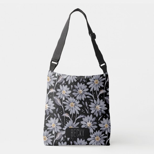 Silver Grey Daisies Personalised Tote Bag (Front)